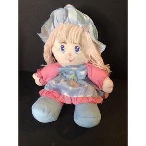 Vintage Well Made Doll Blonde Hair Blue Eyes 14" Tall Stuffed Pink and Blue